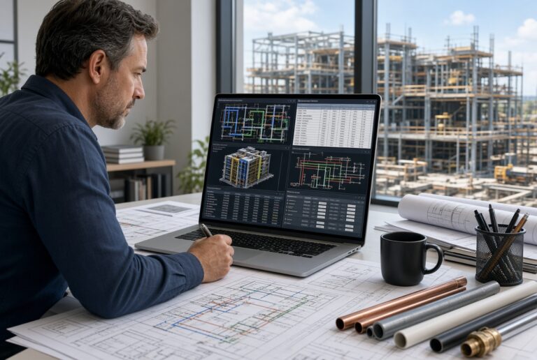 What is MEP estimating showing mechanical, electrical, and plumbing quantity takeoffs and construction cost estimates.